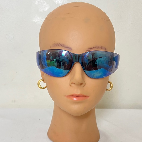 Hagerman unisex Robotic Rectangular Rimless Shield Sport Mirror sunglasses Blue. - Picture 5 of 10